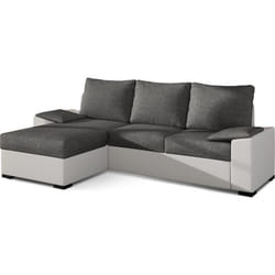 Canapé dangle convertible - en tissu gris et simili blanc angle gauche (vu de face) - LUCAS