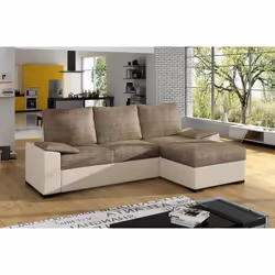 Canapé dangle convertible - en tissu marron et simili beige angle droit (vu de face) - LUCAS