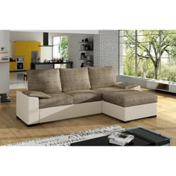 Canapé dangle convertible - en tissu marron et simili beige angle droit (vu de face) - LUCAS