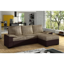 Canapé dangle convertible - en tissu marron et simili chocolat angle droit (vu de face) - LUCAS