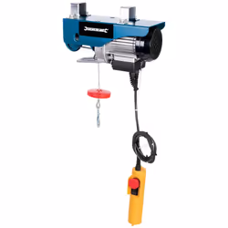 Palan électrique de 900 W. Pour soulever 500 kg à 6 mètres ou 250 kg à 12 mètres (avec l'utilisation de la poulie de renvoi f ...