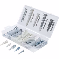 Ensemble de 50 vis et 50 chevilles assorties spéciales placoplâtre. Assortiment de chevilles et vis à placo comprenant : 10 c ...