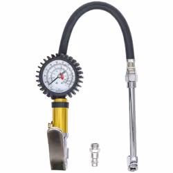 Pistolet de gonflage avec manomètre contrôleur de pression. Raccord de remplissage coudé. Raccordement par tuyau flexible ent ...