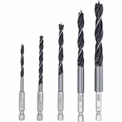 Lot de 5 mèches à bois 6 pans 1/4 spéciales pour visseuses : 1 x Ø 4 mm - longueur : 88 mm, 1 x Ø 5 mm - longueur : 103 mm, 1 ...