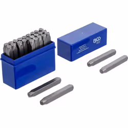 Kit de 27 lettres à frapper pour l'estampage sur les métaux et sur d'autres matériaux tel le cuir. Le boîtier contient 27 poi ...