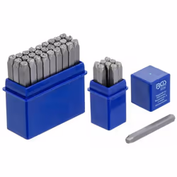 Kit de 27 lettres et de 9 chiffres à frapper pour l'estampage sur les métaux et sur d'autres matériaux tel le cuir. Le kit co ...
