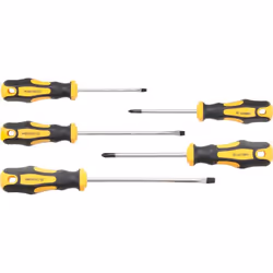 Lot de 5 tournevis - 3 plats et 2 cruciformes Phillips - à pointes noires et magnétiques. Modèle conforme à la norme DIN 5264 ...