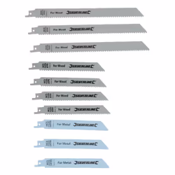 10 lames pour la coupe des métaux et du bois, compatibles avec toutes les scies-sabres à emmanchement universel 1/2". Compren ...