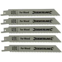 Silverline - 5 lames de scie sabre longues 150 mm pour une coupe grossiere du bois