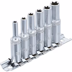 Assortiment de 6 douilles extra-longues profil Torx, 6.3 mm (1/4") de qualité BGS de E4 à E10. Indispensable dans le matériel ...
