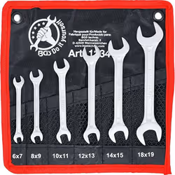 Assortiment de 6 clés plates à double fourche de 6 à 19 mm BGS. Dimensions : 6 - 7 mm, 8 - 9 mm, 10 - 11 mm, 12 - 13 mm, 14 - ...