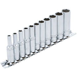 Jeu de 11 douilles extra longues 6 pans carre cliquet de 1/4 bgs - 4 a 13 mm