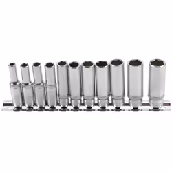 Douilles 6 pans impériales Pro Torque® longues. Transmission par carré 6,3 mm (1/4"). Avec cannelure. Sur rail métal. En acie ...