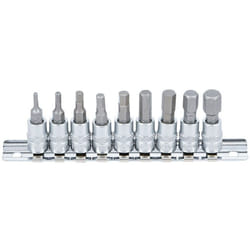 Bgs Technic - Jeu de 9 douilles a embouts 6 pans males cotes pouces de 3/32 à 3/8 pour cliquet