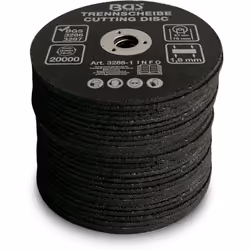 25 disques à découper pour meuleuses pneumatiques 75 x 1.8 mm Caractéristiques techniques : Régime max. 20 000 tr/min Diamètr ...
