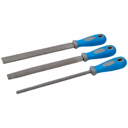Lot de 3 râpes à bois de 200 mm. Poignées ergonomiques en polypropylène. Lames en acier trempé. Longueur : 200 mm. Comprend : ...