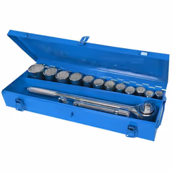Jeu de 12 clés à douilles 12 pans 3/4". Manche à cliquet d'un seul tenant avec levier de changement du sens de rotation. Carr ...