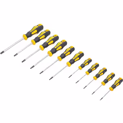 Assortiment de 11 Tournevis Torx, à pointe magnétique. Lame en acier chrome-vanadium. Poignées bi-composants ergonomique. Dim ...