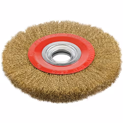 Brosse circulaire métallique pour touret - 200 mm x 32 mm, avec des adaptateurs pour axes de 12, 16, 20, 22 et 25 mm. Fils d' ...