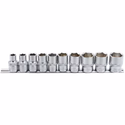 Lot de 10 douilles pour clé - carré 1/2" (12,5 mm) - 6 pans avec cannelure. Comprend : Douilles : 3/8" - 7/16" - 1/2" - 9/16" ...