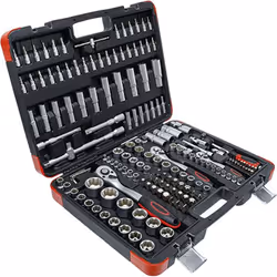 Mallette de douilles, embouts et cliquets de qualité BGS - 172 pièces. Coffret comprenant : - Carré d'entraînement 1/2" : Cli ...