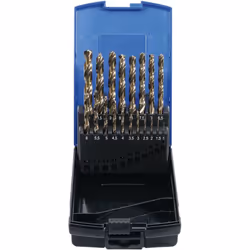 Jeu de 19 forets hélicoïdaux HSS-G COBALT (5%) M35 - mèches de 1 à 10 mm. Pour le perçage des aciers inox et tous autres acie ...
