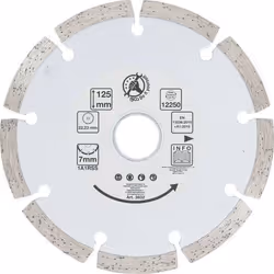 Disque à tronçonner diamant et à segment diamètre 125 mm. Pour une coupe à sec. Pour le béton, la pierre et les matériaux de ...