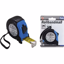 Ruban de mesure de 5 m avec clip de ceinture et dragonne, de qualité BGS. Mètre avec enroulement automatique et système d'arr ...