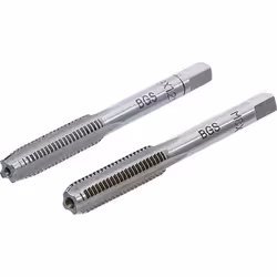 Ensemble de 2 tarauds M8 X 1.25 mm. Le taraud ébaucheur, marqué d'un trait circulaire, est le premier à passer. L'autre est l ...