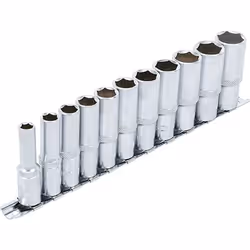 Douilles Pro Torque longues. Transmission par carré mâle 9.6 mm (3/8"). Avec cannelure. Sur rail métal. En acier chrome-vanad ...