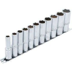 Bgs Technic - Jeu de 11 douilles extra longues 6 pans carre cliquet de 3/8 bgs - 8 a 19 mm
