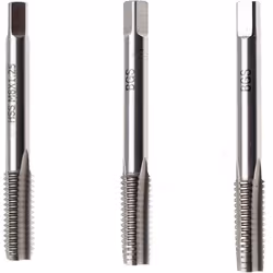 Jeu de 3 tarauds à main métriques HSS-G de diamètre 8 mm au pas 1.25. Lot comprenant : 1 taraud ébaucheur repéré d'un cercle  ...
