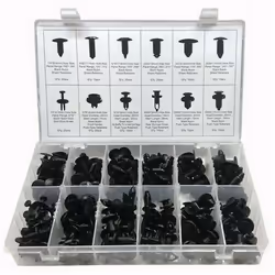 Assortiment de clips de carrosserie en plastique noir pour fixation des garnitures. Le coffret comprend : 30 clips pour perça ...
