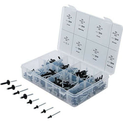 Bgs Technic - Coffret de 200 rivets assortis noirs tete standard et large de 3.2 à 4.8 mm