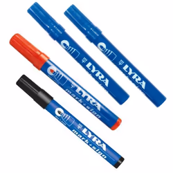 Lot de 4 marqueurs pour écrire sur toute surface lisse ou poreuse de façon permanente. Caractéristiques : Pointe ogive. Résis ...