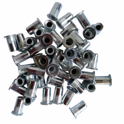 Sachet de 50 inserts filetés à sertir de Ø 5 mm en acier galvanisé. Pour sertissage sur support de 1 à 4 mm.