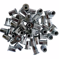 Sachet de 50 inserts filetés à sertir de Ø 6 mm en acier galvanisé. Pour sertissage sur support de 1 à 4 mm.