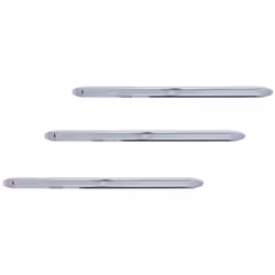 Leviers en acier trempé chromé pour monter et démonter les pneus. Finition chromée et trempée. Longueur : 602 mm. Largeur : 2 ...