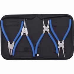 Assortiment de 4 pinces à circlips de 175 mm, droites et coudées de fabrication allemande. Pour circlips intérieurs et extéri ...