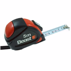 Mètre ruban de 5 mètres avec bouton de blocage. Ruban rigide. Dimensions : Longueur : 5 mètres Largeur du ruban : 19 mm