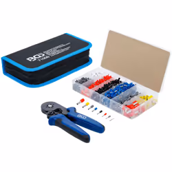 Pince à sertir pour les cosses de conducteurs 0.25 mm à 10 mm et assortiment de 1200 cosses de 0,5 à 10 mm. Permet le sertiss ...
