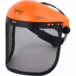 Casque de protection à visière grillagée métallique relevable et résistante aux chocs, avec arceau rembourré permettant un po ...