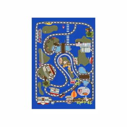 Tapis chambre enfant 80x150 cm Polyester Circuit Bleu