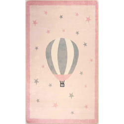 Tapis chambre enfant 80x150 cm Polyester Mongolfiere Rose