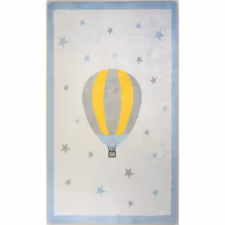 Tapis chambre enfant 80x150 cm Polyester Mongolfiere Bleu