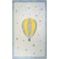 Tapis chambre enfant 80x150 cm Polyester Mongolfiere Bleu