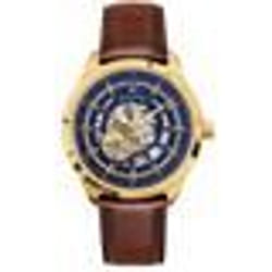 Montre homme en cuir et tissu - PIERRE LANNIER - Automatique - Cadran bleu - Bracelet en cuir - Jaune