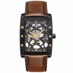 Montre Homme HECTOR Cadran Noir Bracelet Cuir  Brun