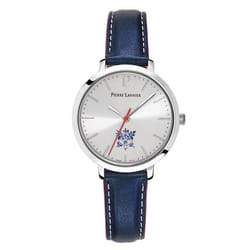 Montre Femme - LANNIE - ÉLYSÉE - Cadran Argenté - Bracelet Cuir Bleu - Étanchéité 30m