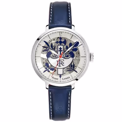 Montre Femme - ÉLYSÉE - Automatique - Cadran Argenté - Bracelet Cuir Bleu - Étanchéité 5 ATM